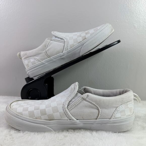 Vans Checkerboard Slip-On Youth White Canvas Shoes Size 3 - Picture 2 of 8